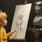 Les différentes formes de prompts pour l'IA générative Un robot dessine pour un enfant